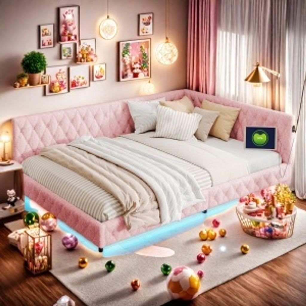 Letto imbottito per bambini 140x200 cm con USB Type-C, Immagine del prodotto 