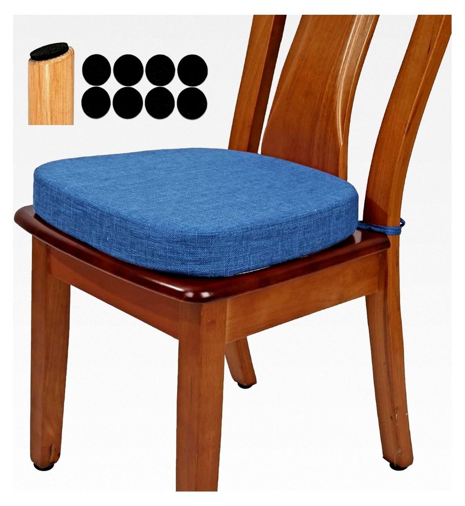 U-förmiges Stuhlkissen 40x40 cm, 6,5 cm dick, mit hochdichtem Schaumstoff, Stoffbezug, rutschfest für Küche und Esszimmer (1 Stück, Dunkelblau)