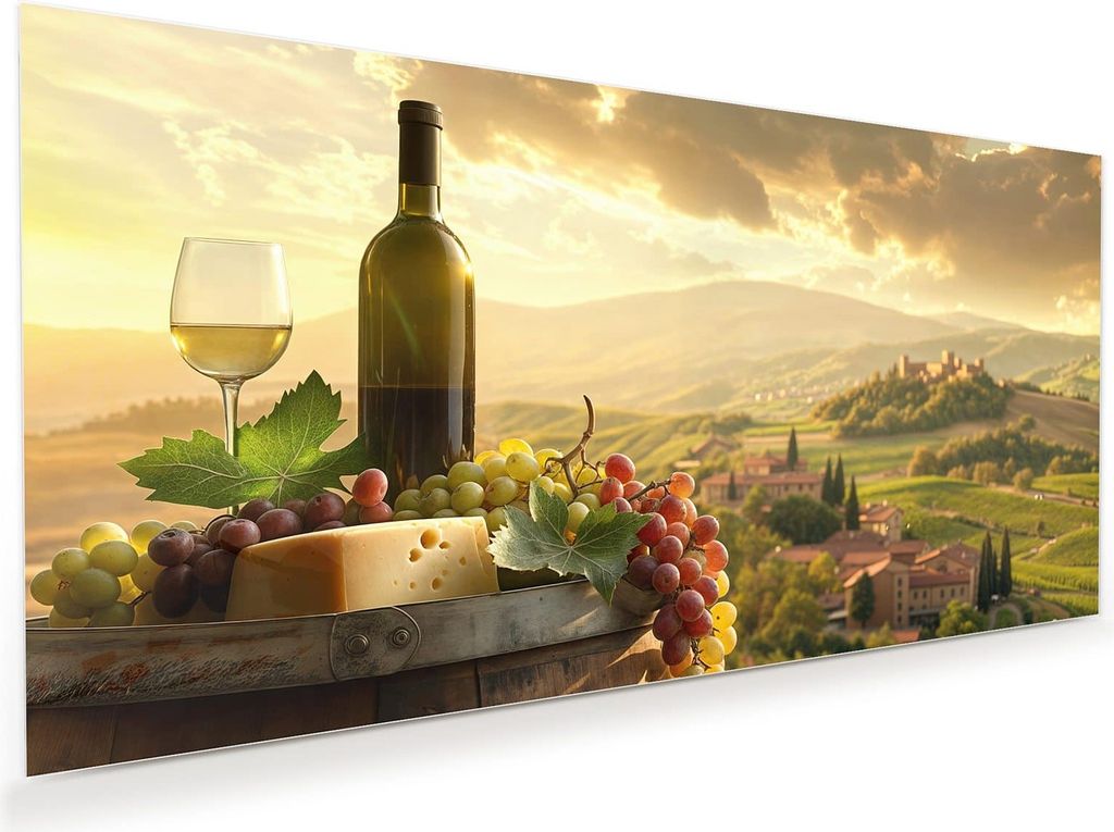 Glasbild 60x30cm in XXL für Wohnzimmer, Schlafzimmer Motiv Weinland Idylle