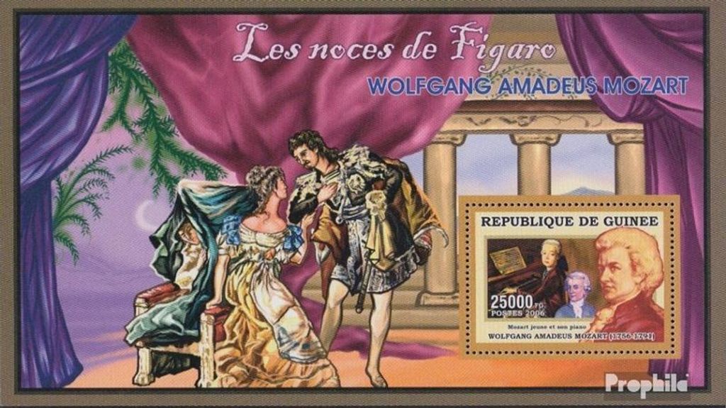 Briefmarken Guinea 2006 Mi Block 986 (kompl. Ausgabe) postfrisch MOZART - DIE HOCHZEIT DES FIGARO