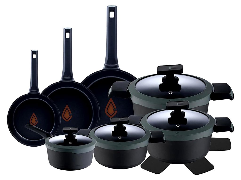 Gastro Reeco | 11-teiliges Set | Bratpfannen 20, 24 und 28 cm, Kochtöpfe 20, 24 und 28 cm sowie Kochtopf 16 cm mit Deckel | Recyceltes Aluminiumgu...