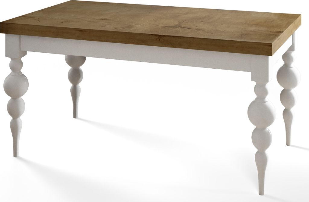 Rechteckiger Esszimmertisch LENA, ausziehbarer Tisch, Größe: 120-160X80X78,5 cm, Wohnzimmertisch Farbe: LEFKAS, mit Tischbeinen in Farbe Weiß
