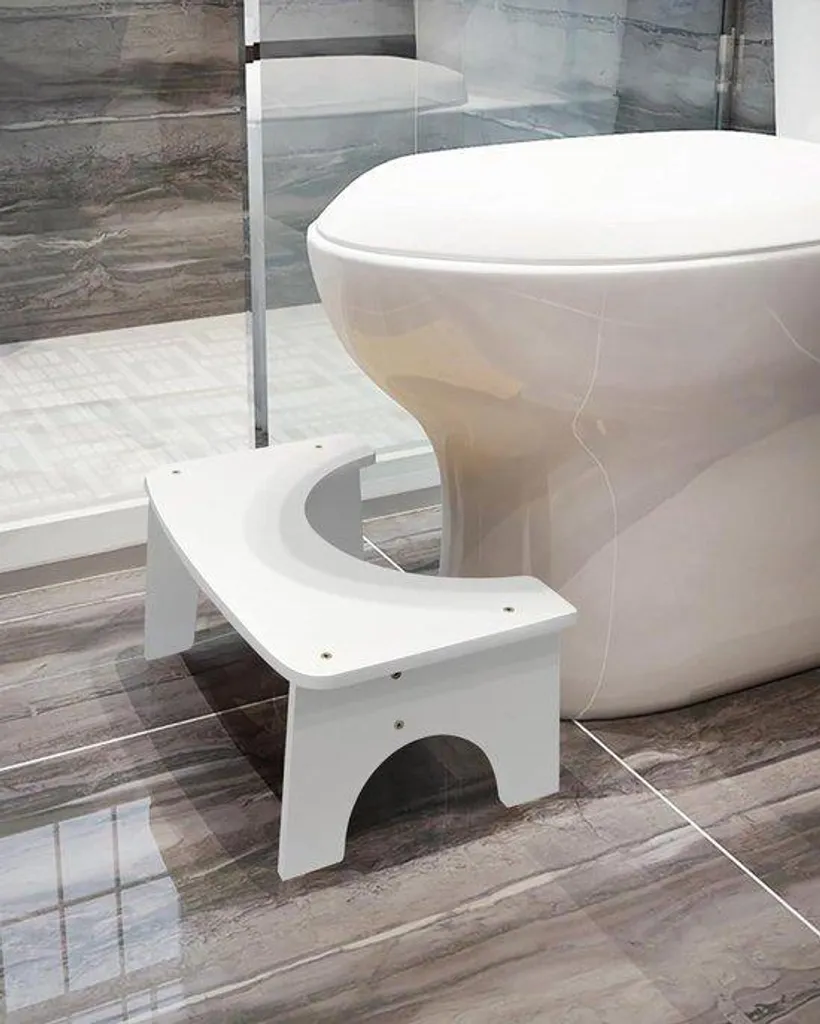 Tabouret de toilette ergonomique en bambou blanc pour WC standard