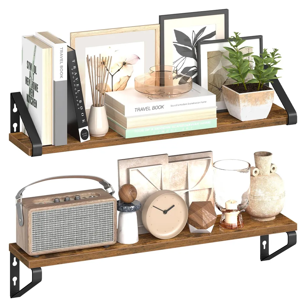 Étagère murale lot de 2 style industriel 60 cm LWS062K01 marron et noir