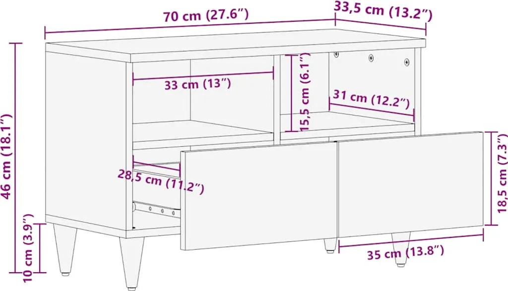 Mobiletto TV SYFAX™ Legno di Mango Massiccio 70x33,5x46 cm - 9