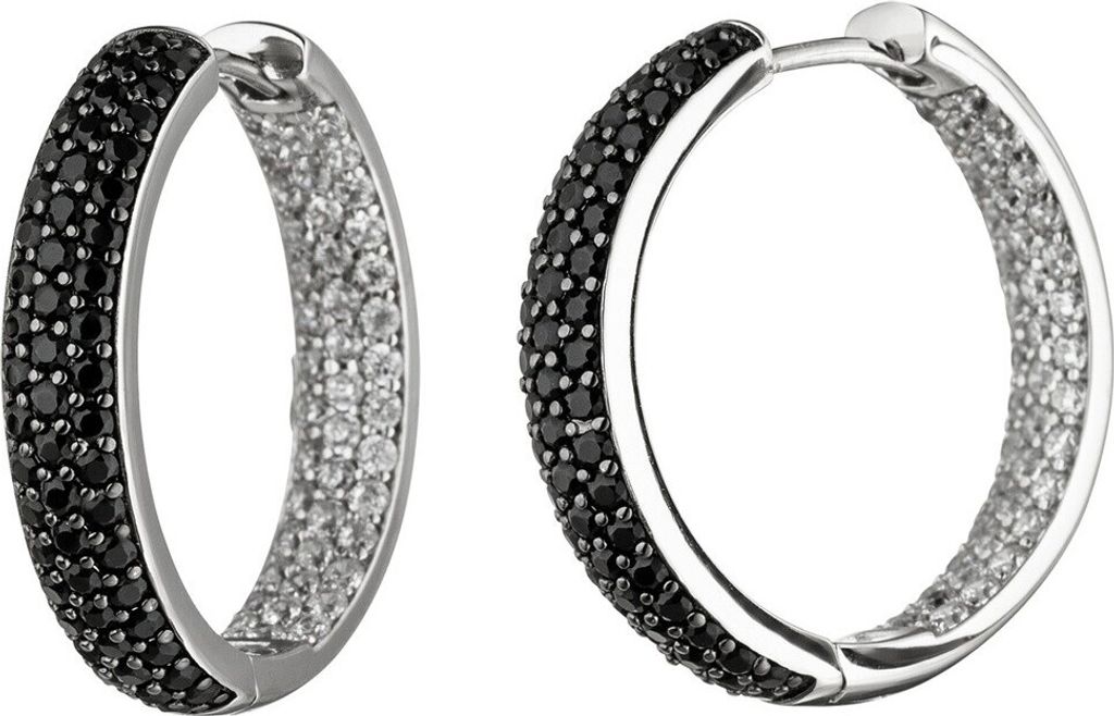 Klappcreolen 25mm Ohrringe Ohrschmuck mit Zirkonia schwarz & weiß 925 Silber