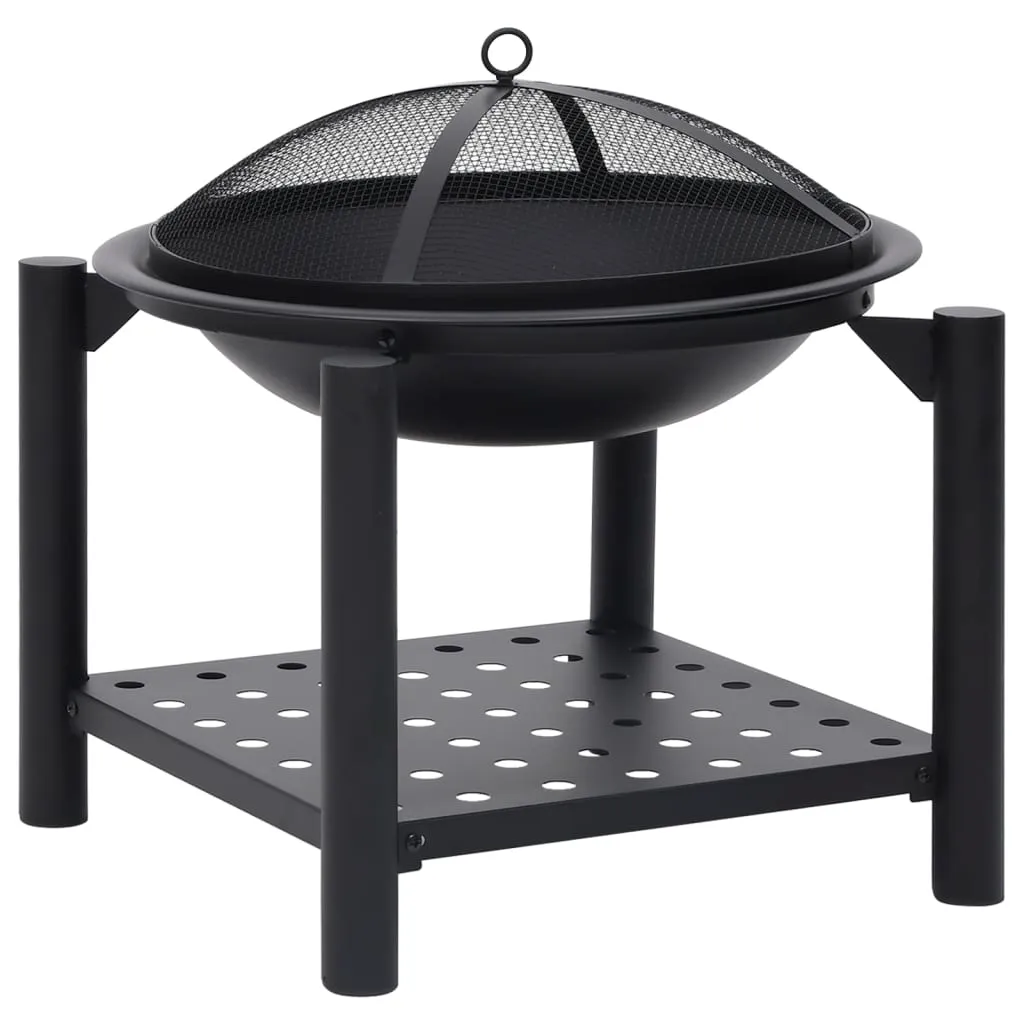 Brasero de jardin The Living Store en acier noir avec tisonnier 54x54 cm