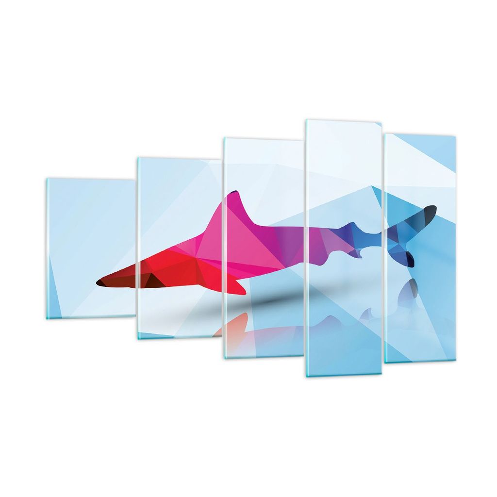 Bilder auf glas - Hai Illustration modern Grafik - 100x60cm - Glasbilder - Wandbilder - Kunstdruck - zum Aufhängen bereit - Wanddekoration aus Gla...