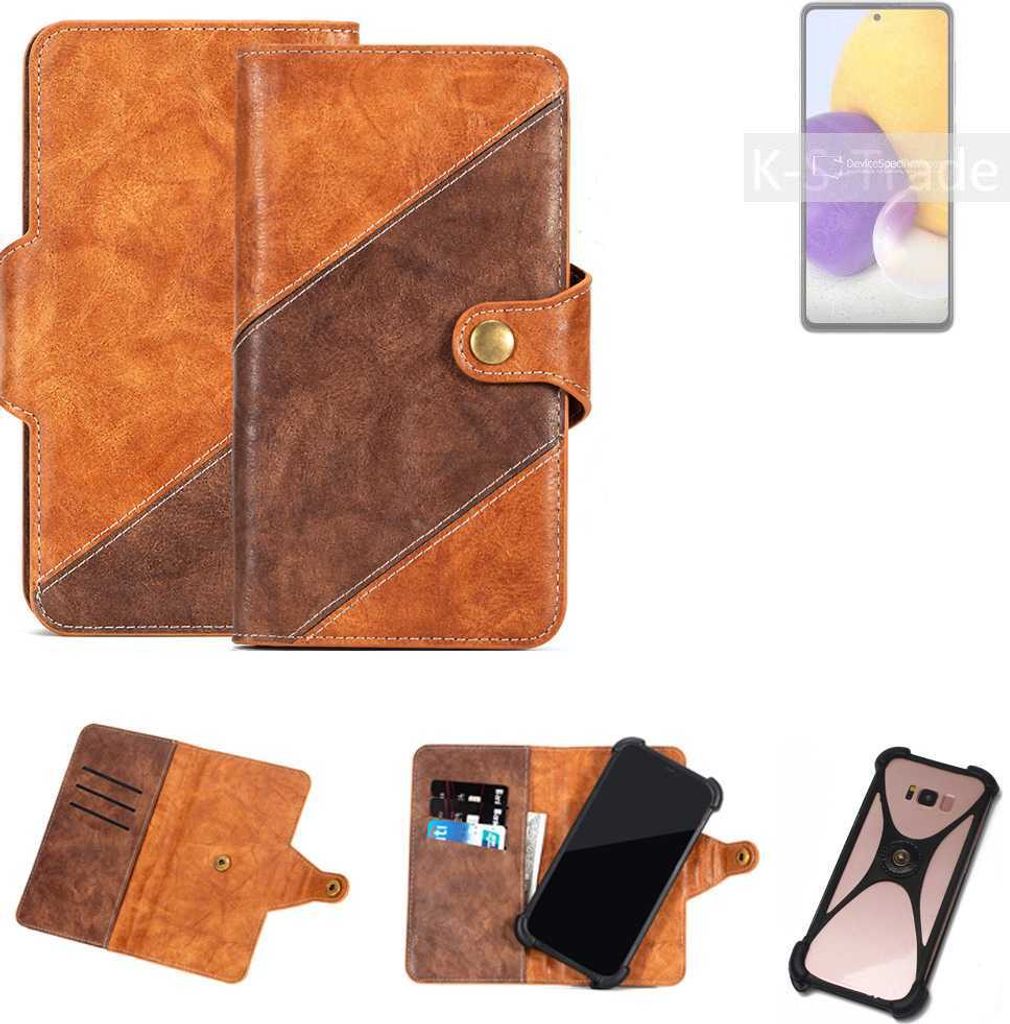 K-S-Trade Handyhülle Schutzhülle Bookstyle Case Wallet-Case kompatibel mit Samsung Galaxy A72 Cover Klapphülle Kantenschutz Smartphone dunkelbraun