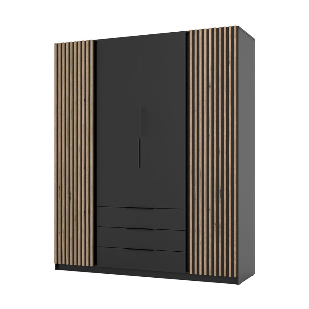 Kombinierter Kleiderschrank 200 VERU – Schwarz / Evoke Eiche / Evoke Eiche