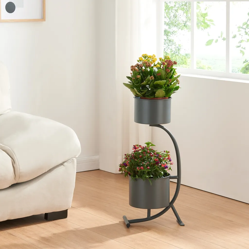 Porte-plante Almelo 63 cm en métal noir résistant - Design minimaliste