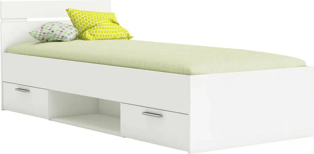 Zone Lit Simple Blanc Mat avec Rangement Intégré 90x190 cm Design