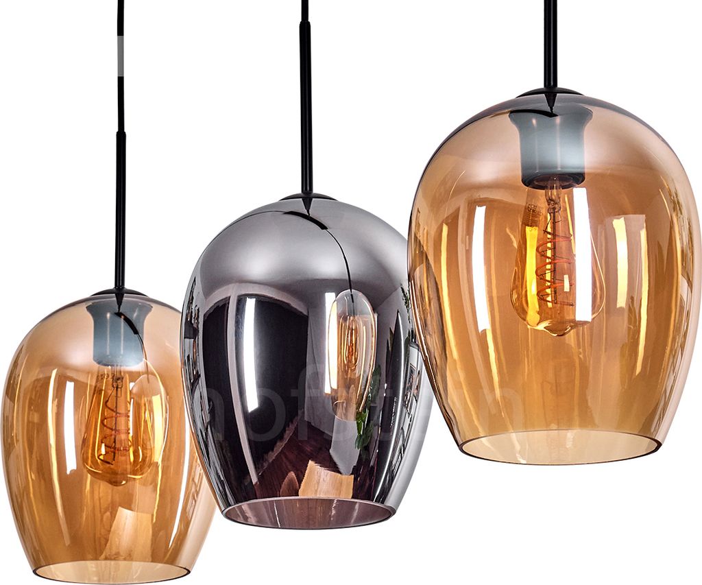 Usigliano Pendellampe aus Metall/Glas in Schwarz/Bernstein/Chrom