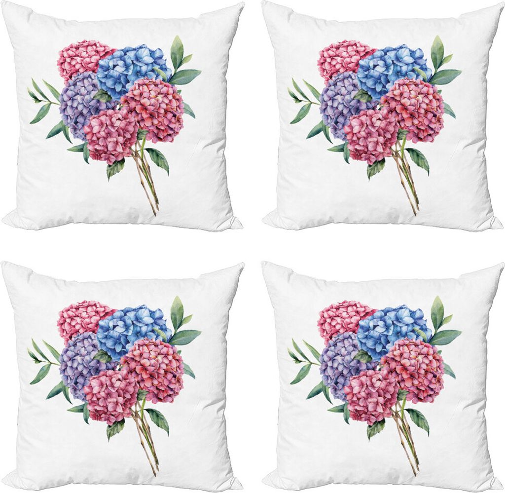 ABAKUHAUS Hortensie Kissenbezug Set (4 Stück), Romantischer Frühling Natur, Moderner Doppelseitiger Digitaldruck, 60 cm x 60 cm, Mehrfarbig