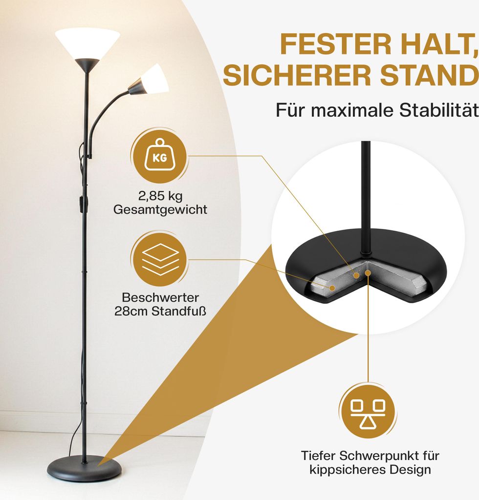 998.54 Paulmann Standlampe Stehleuchte Living Monza 1,6m 2x15W E27 99854 | Lichtquelle Mili