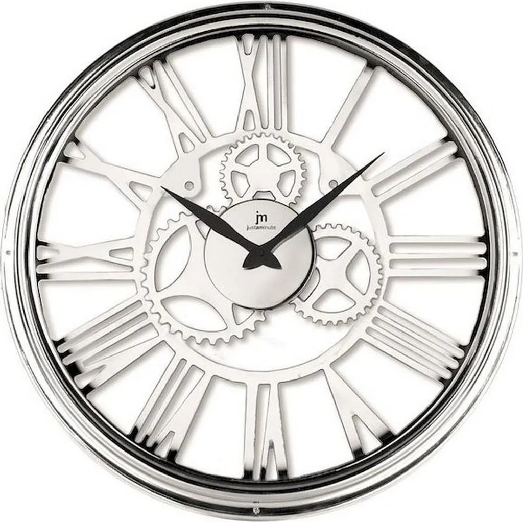 Pendule murale Lowell 21459 silencieuse avec cadre en métal brossé gris