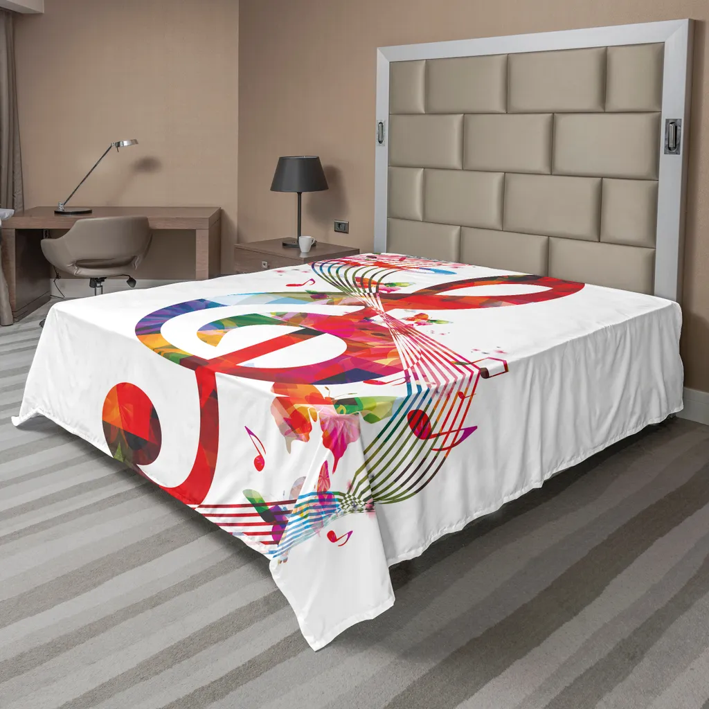 Drap de Dessus Décoratif Motif Musique, Linge de Lit Doux 244x205 cm