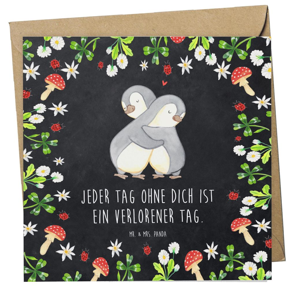 Mr. & Mrs. Panda Grußkarte Pinguine Kuscheln - Kreidetafel - Geschenk, für Partner, Freundin, Valentinstag, faltkarte, Frauen, doppelkarte, Hochz...
