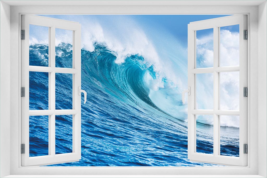 Wallario Poster mit Fenster-Illusion: Eindrucksvolle Welle Produktbild 