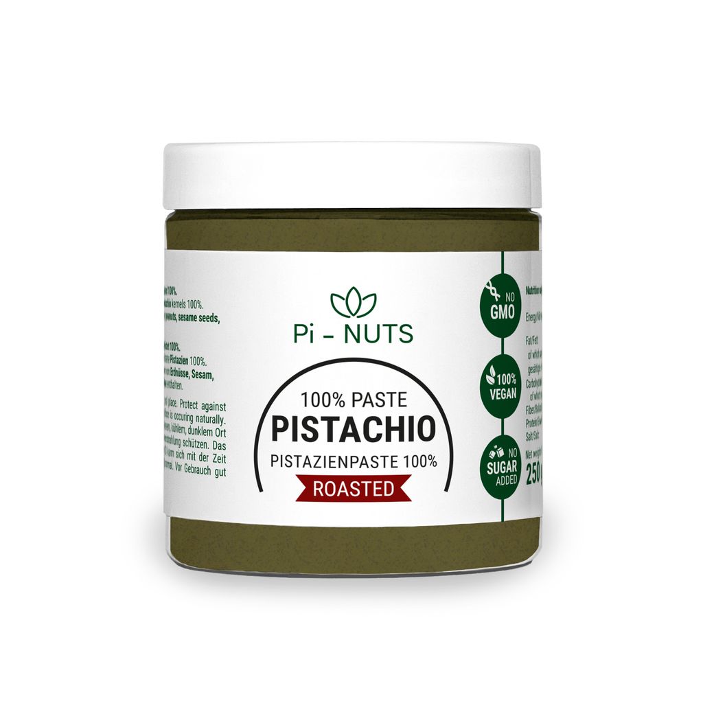 Pi-nuts - Geröstete Pistazienpaste 250g – 100% Pistazien, - intensives Aroma - für Desserts - Eis und Gebäck