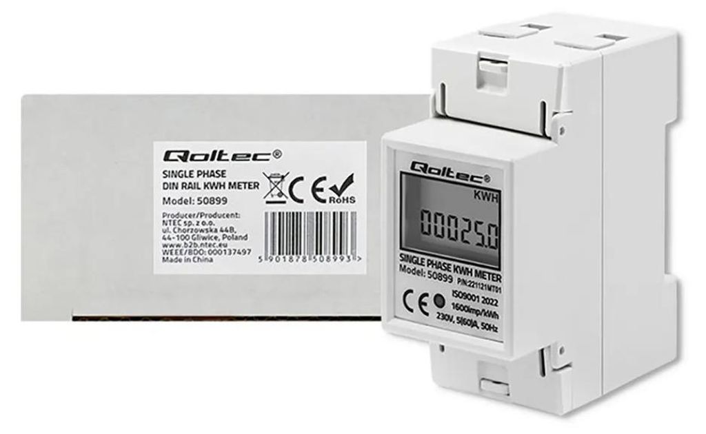 Qoltec Licznik Zużycia Energii Jednofazowy Na Szynę Din | Zdjęcie produktu 