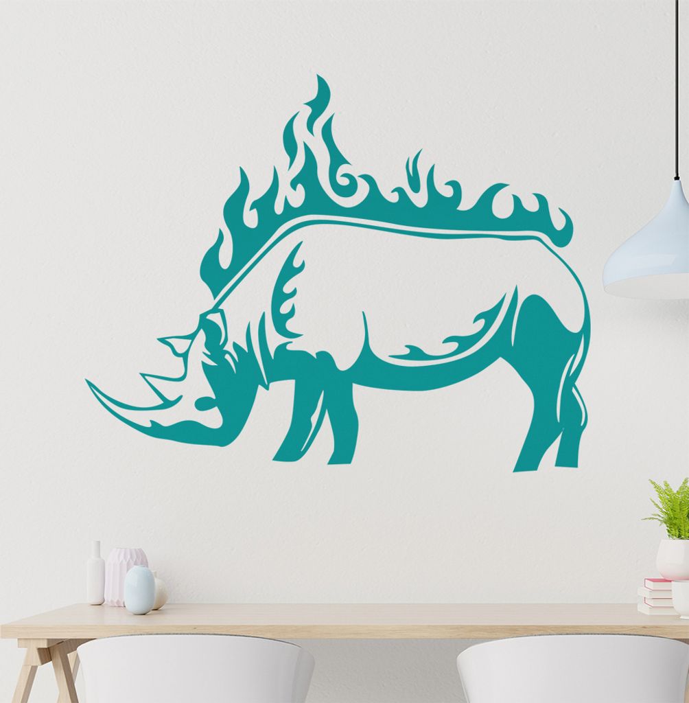 Nashorn Flammen Wandtattoo in 6 Größen - Wandaufkleber Wall Sticker - Dekoration, Küche, Wohnzimmer, Schlafzimmer, Badezimmer