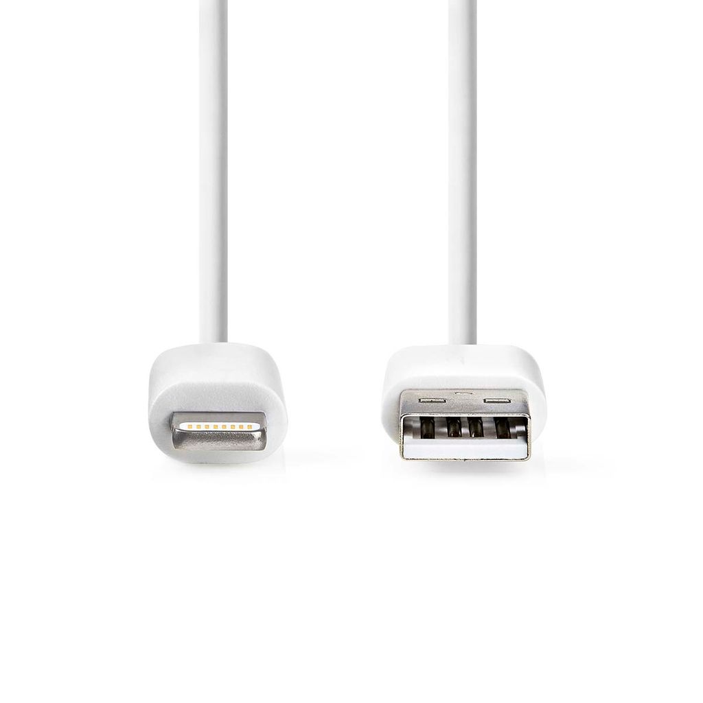 Nedis Lightning Kabel - USB 2.0 - Apple Lightning 8-Pin - USB-A Stecker - 480 Mbps - Vernickelt - 2.00 m - Rund - PVC - Weiss - Box