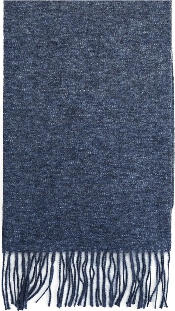 Sciarpa moderna unisex 220x30 cm con frange - monocolore, caldo ed elegante blu scuro - 2