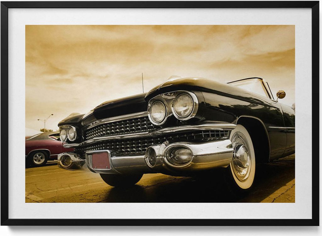 1959 Cadillac Auto– Wandbild mit Rahmen – Gerahmtes Bild – Wanddekoration – 100x70 cm – Schwarz Rahmen