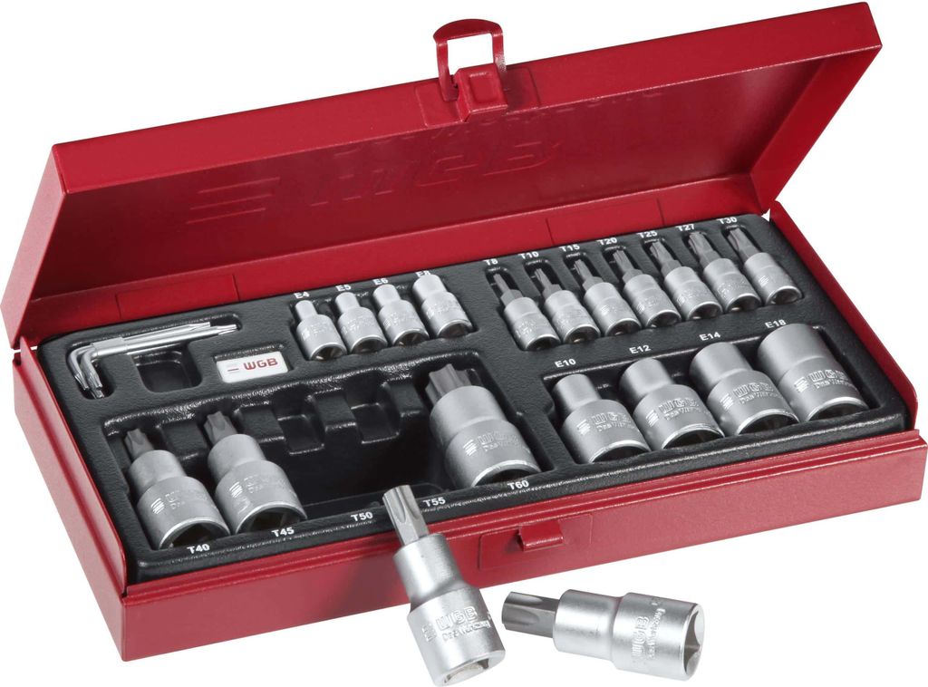 WGB 1/4"+1/2" TX Steckschlüssel-Einsätze 23-tlg Stahlkasten
