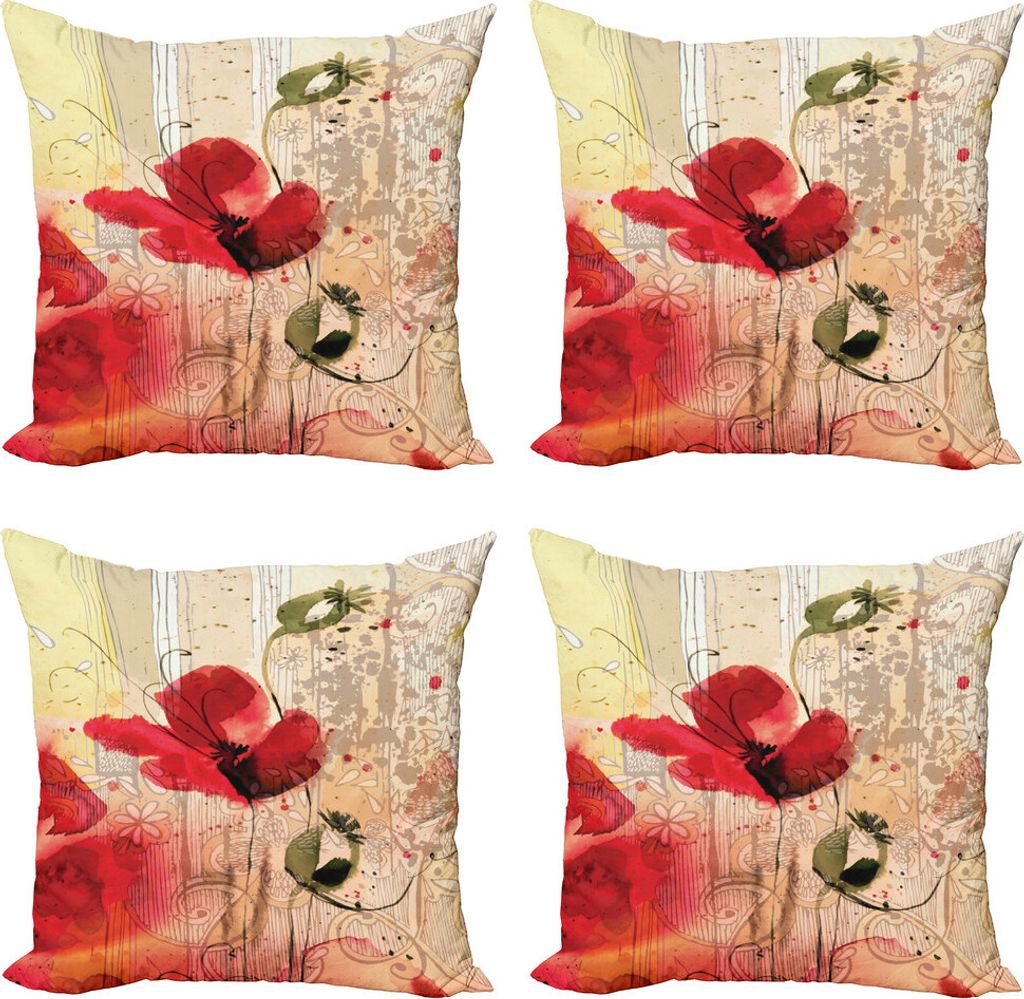 ABAKUHAUS Blume Kissenbezug Set (4 Stück), Retro Blumenmuster, Moderner Doppelseitiger Digitaldruck, 45 cm x 45 cm, Mehrfarbig