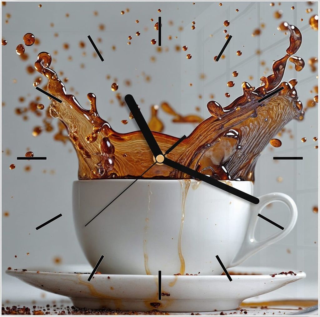 Wanduhr aus Glas mit Motiv Kaffeeexplosion- 30 x 30 cm - inkl. Aufhängesystem