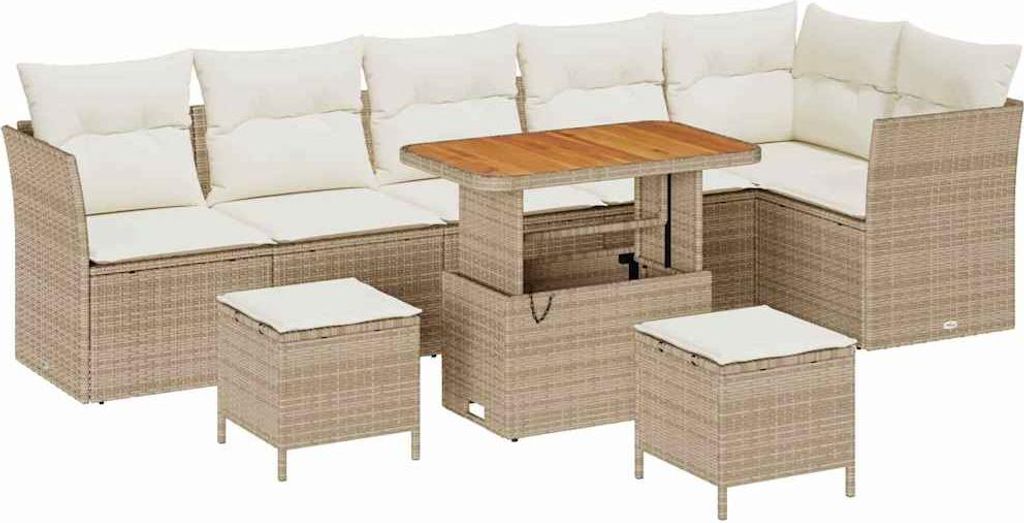 Gartensofa-set 9 pcs Beige Poly-Rattan