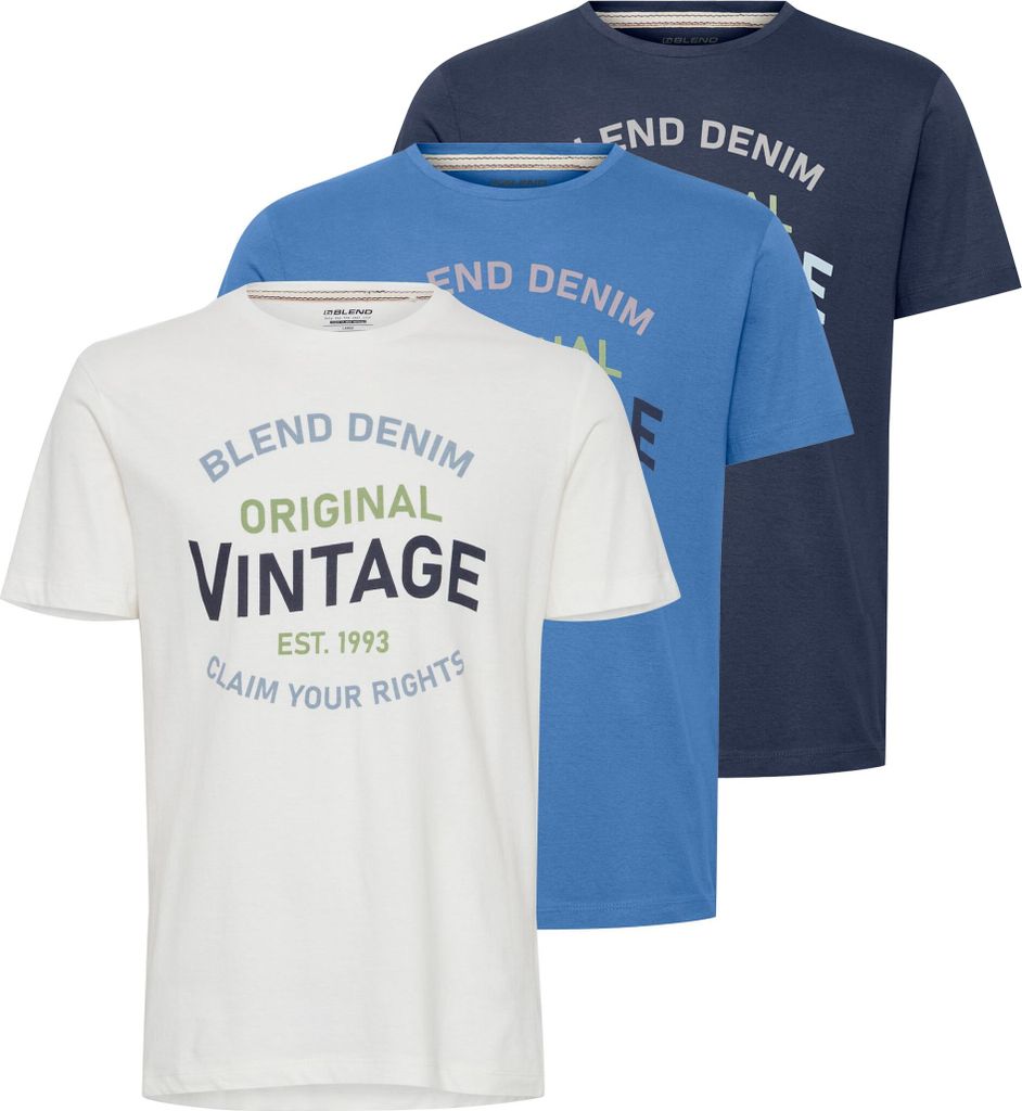 Blend 20715608 Herren T-Shirt Kurzarm Shirt mit Print Rundhals-Ausschnitt Frontprint hochwertige Baumwoll-Qualität 3-Pack Multipack