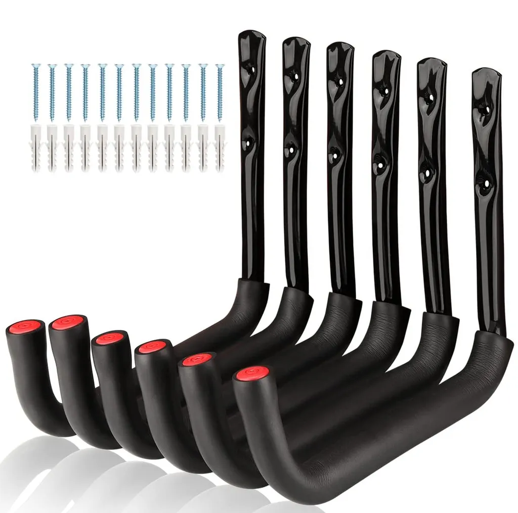 Lot de 6 crochets de garage muraux robustes 25 cm - Support 23kg max