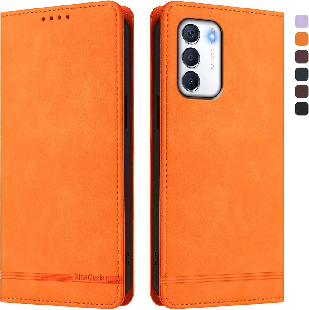 Hülle für Infinix Zero 5G 2023, Retro Kunstleder Ständer Klapphülle mit Kartenfächer und Magnetische Orange