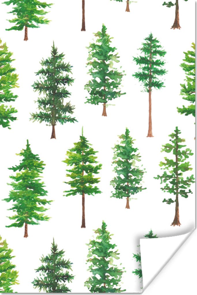 MuchoWow Poster Aquarell - Tannenbaum - Muster 120x180 cm - Kunstposter