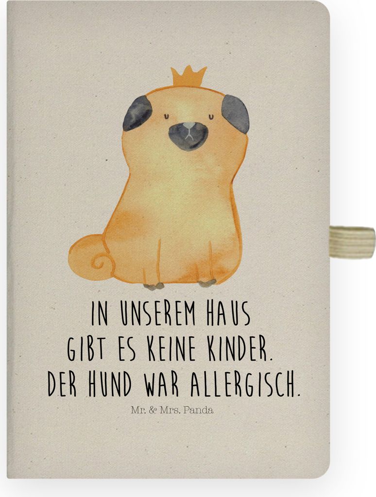 Mr. & Mrs. Panda Kladde Mops Krone - Transparent - Geschenk, Notizbuch A4 Hardcover, Lustig, Hund, Journal, Tagebuch, Königlich, Adressbuch, Skizz...