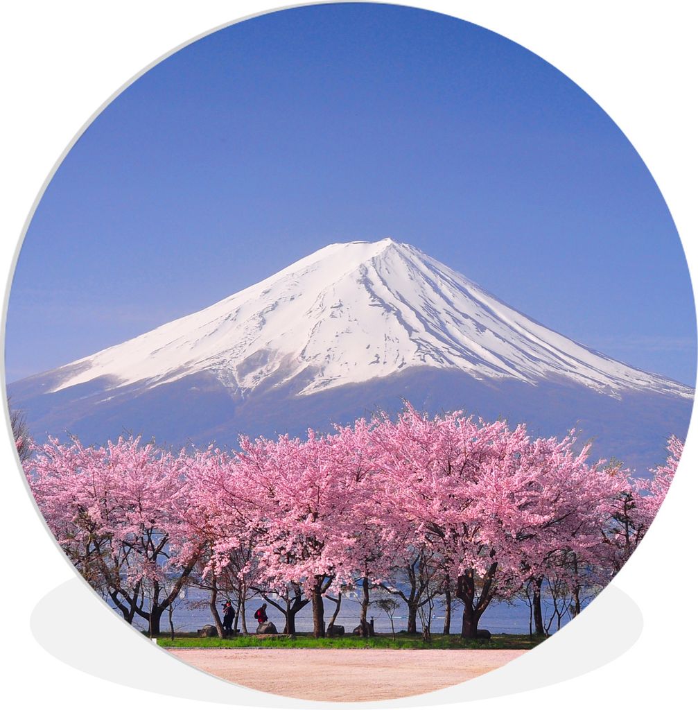 MuchoWow Rundes Wandbild - Runde Bilder Fuji in Asien mit Kirschblüten im Vordergrund Ø 90 cm Kreis Wanddekoration Kunststoff - Wandkreis - Wan...