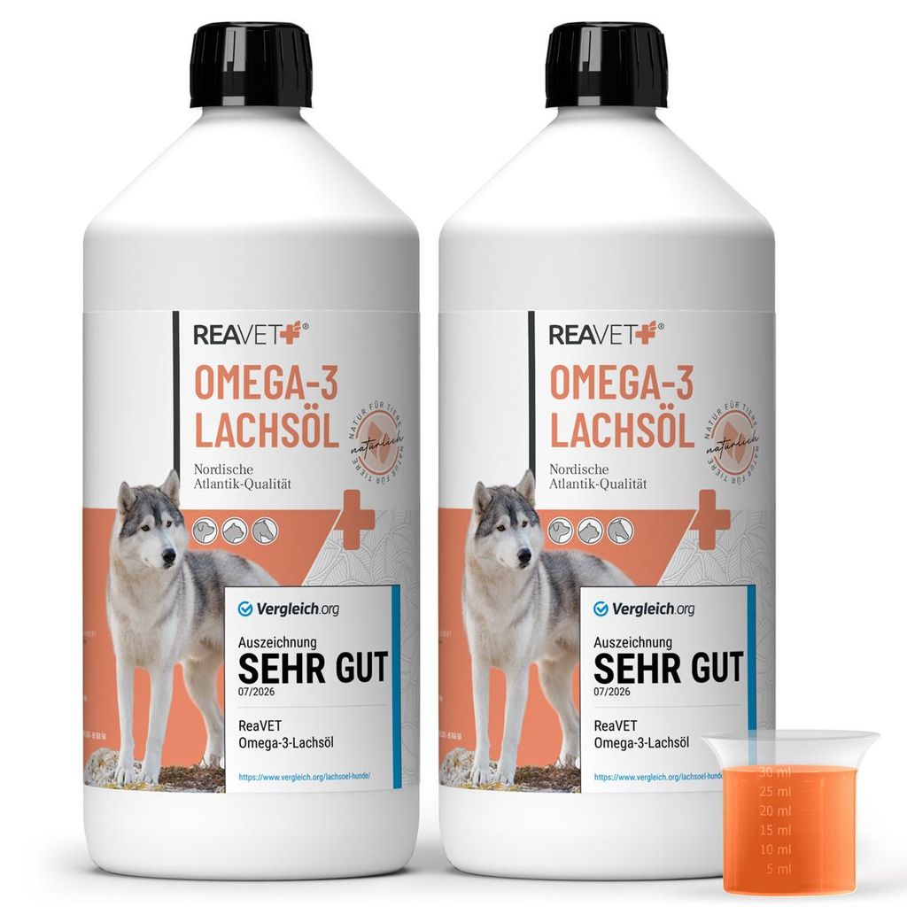 REAVET Lachsöl Hunde 2 x 1 Liter, Omega 3 & 6 Barf Öl Produktbild 