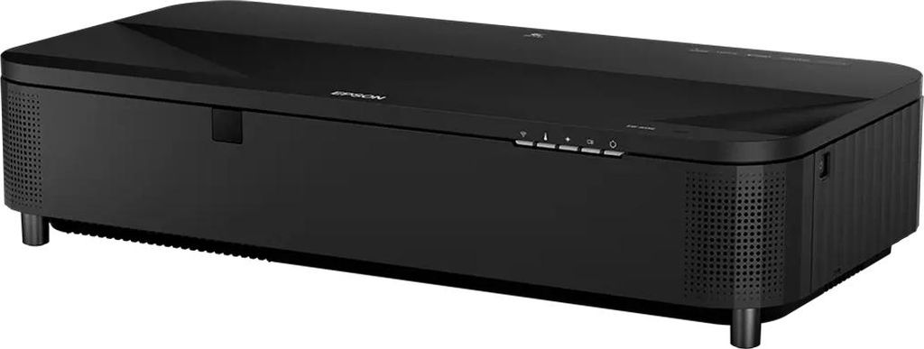 A black EPSON EB-815E projector is shown from a slightly elevated side angle against a white background.