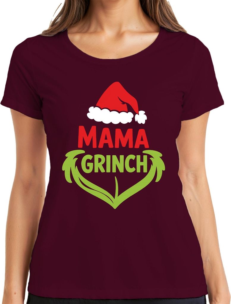 MAMA GRINCH Weihnachten Geschenk Mütze grün Herz Familie lustig Damen T-Shirt, Burgundy, XL