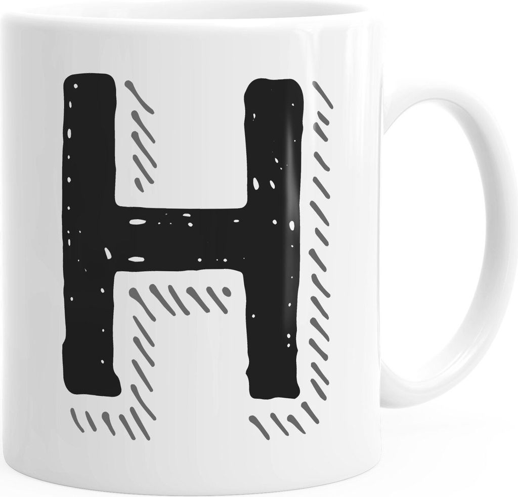 Kaffee-Tasse Buchstaben Buchstabe glänzend Kaffeetasse Teetasse Keramiktasse MoonWorks H weiß unisize