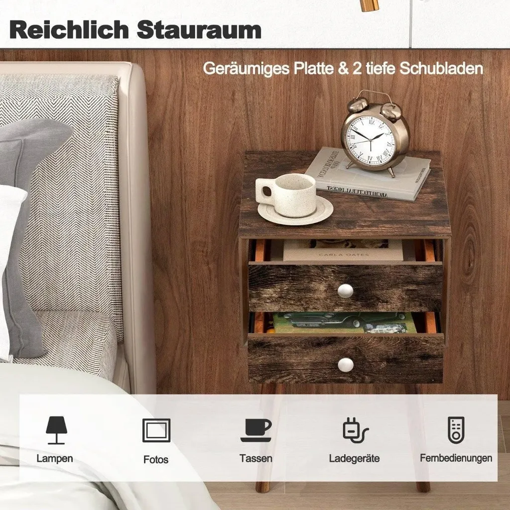 Meuble de chevet pour lampe et lecture en bois brun gain de place