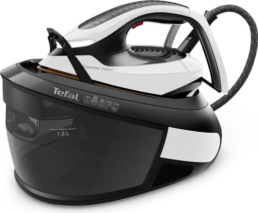 A Tefal steam generator iron is shown from a three-quarter angle on a white background.