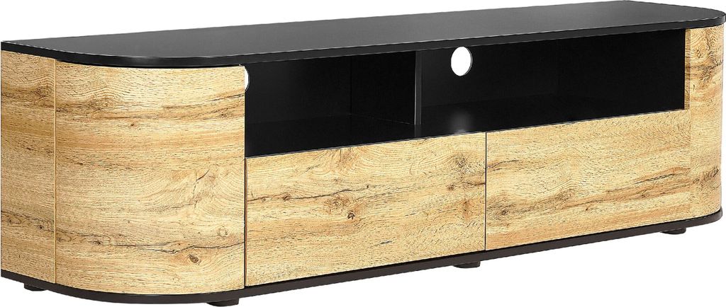 BELIANI TV-Schrank Helles Holz und Schwarz 160 x 40 x 44 cm mit 2 Schubladen TV Möbel Sideboard für Wohnzimmer Schlafzimmer