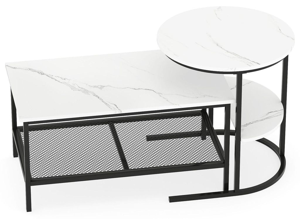 2-teiliges Couchtisch-Set mit Tischplatte in Marmoroptik, Schwarz