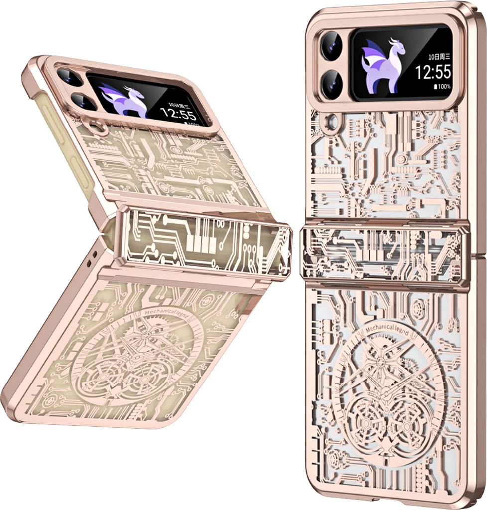 Hülle für Samsung Galaxy Z Flip 3 Luxus Galvanisierte Scharnierschutz Transparent Schutzhülle Roségold