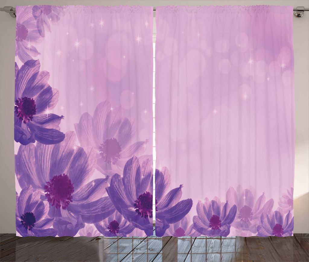 ABAKUHAUS Windröschen Rustikaler Gardine, Dreamy Blüten, Schlafzimmer Kräuselband Vorhang mit Schlaufen und Haken, 280 x 245 cm, Magenta Lavendel
