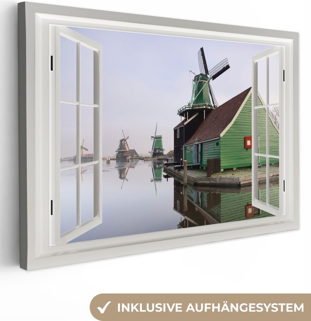 OneMillionCanvasses - Leinwandbilder - 150x100 cm, Aussicht - Haus - Mühle, Wandbilder Kunstdruck Wanddekoration